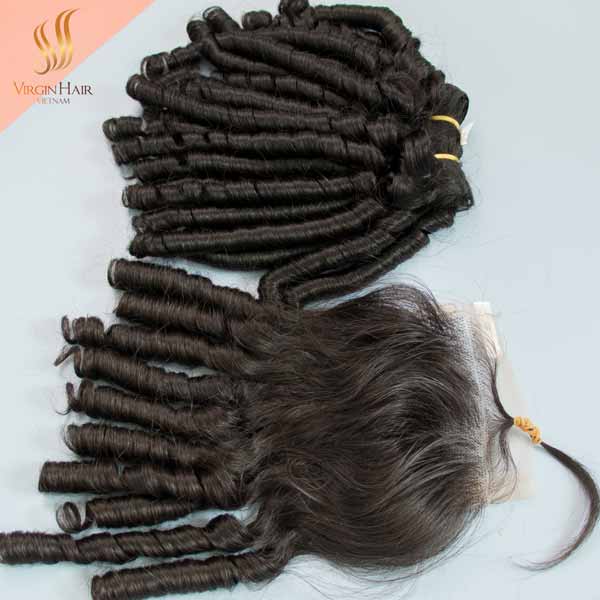 double drawn bouncy curls hair- virgin human hair - hair bundles with closure