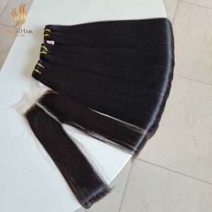 bone straight double drawn hair - human hair vietnam suppliers - bundles and middle part closure