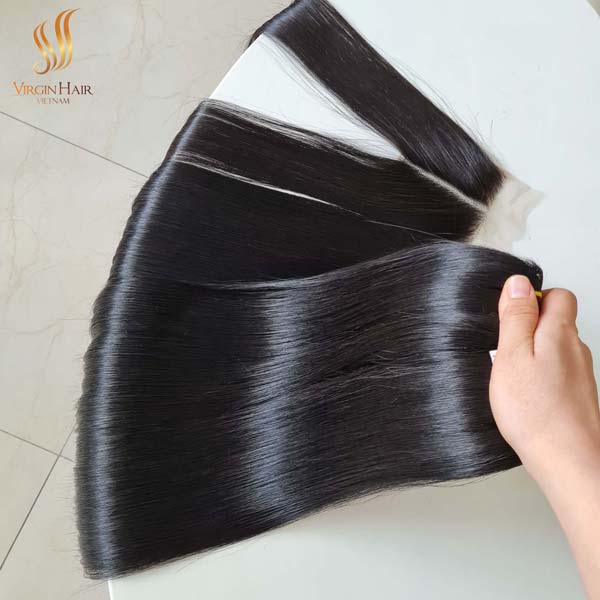 bone straight double drawn hair - human hair vietnam suppliers - bundles and middle part closure