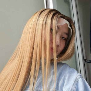 Ombre Color_100% Human Hair Wigs With 3 bundle 28 inch and Lace Frontal 180% Density_ Price Factory