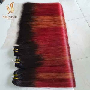 100% Vietnamese Raw Hair_ Bone Straight Hair_Human Hair Extension_Mix Color Burgundy and Orange Color