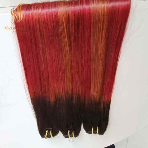 100% Vietnamese Raw Hair_ Bone Straight Hair_Human Hair Extension_Mix Color Burgundy and Orange Color