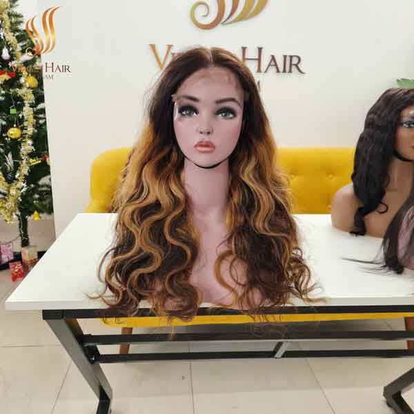 100% Human Hair Wig_ Body Wave highlight Color With 3 bundle 20,22 inch_Price Factory