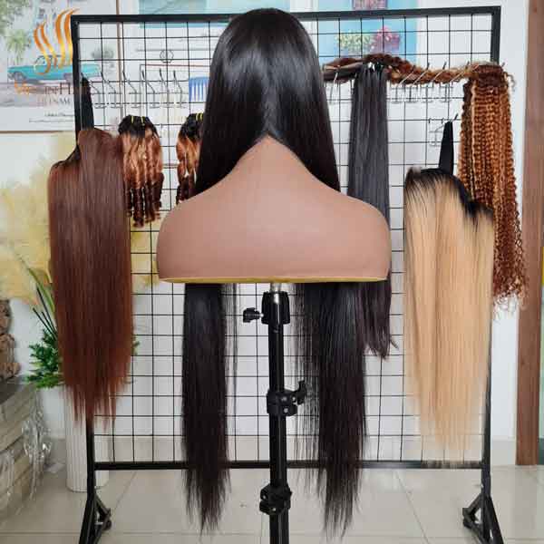 100% Human Hair Wig Make From 3 bundle 30 inch and 1 clsoure 5x5 Bone STraight 180%-250% Density