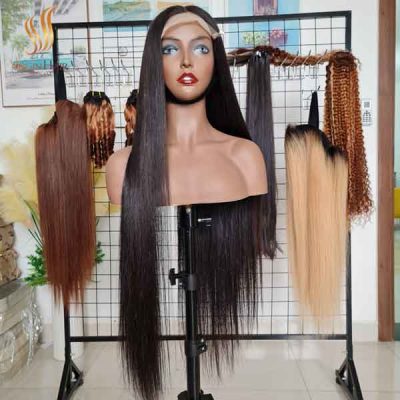 100% Human Hair Wig Make From 3 bundle 30 inch and 1 clsoure 5x5 Bone STraight 180%-250% Density