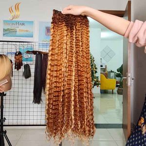 Best Vietnamese Hair Vendors] Super Double Drawn Curly Hair_Human Hair  Extension_100% Cuticle Aligned Virgin Hair With Highlight Color.