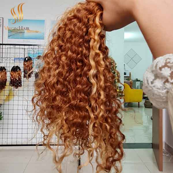 100%Virgin Hair Vietnam_Best Price_100% Human Hair Exetension_Super Double Drawn Curly Hair_Highlight Color.