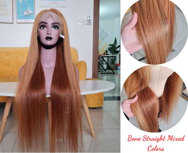 100% Human Hair Vietnam_Super Double Drawn Bone Straight_Mixed 2 Color Bloned and Brown