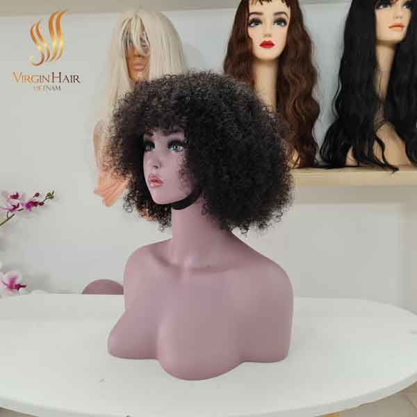 Quality Double Drawn pixie Curly bob wigs with bangs