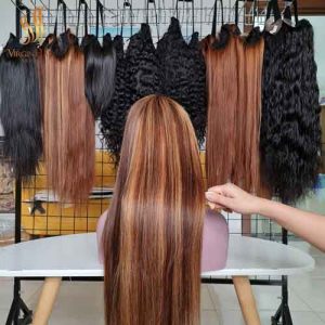 Double Drawn Bone Straight Wig make From 2 bundles 22 inches, 24 inches and 1 Closure 5x5 18 inches