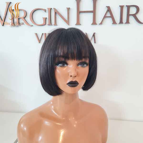 100% Human Hair Wig_cuticle aligned virgin hair_Bang Wig Short