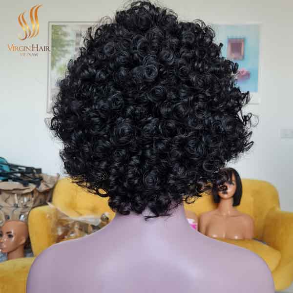 Short Wig Bouncy Curls Hair 100% Raw Hair Vietnamese With length 8 inch Very Full