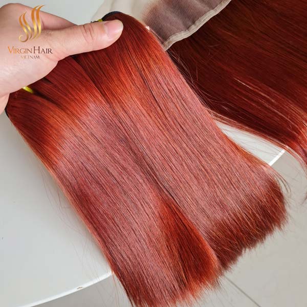 [SUPER DOUBLE DRAWN] Best Sale Vietnamese Virgin Human Hair Weave Silky Bone Straight Red Color Human Hair Extensions Thick End