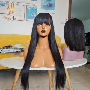Natural Color Raw Vietnamese Hair Bang Wigs Machine Made no lace Bone Straight Wig With Bangs For Black Women