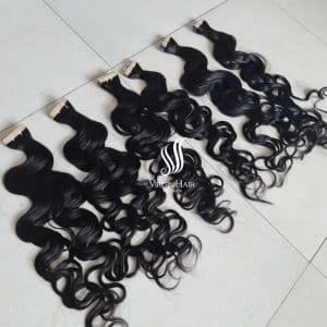 good quality natural black color invisible tape in extensions raw human hair body wave